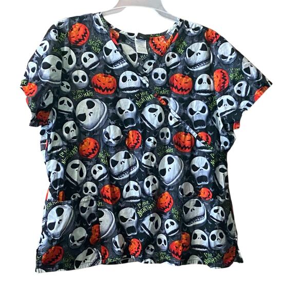 Disney Scrub Top 2X Villains Nightmare Before Christmas Minions Pockets Uniform - Picture 5 of 16